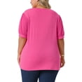 thumbnail image 4 of Women's Plus Tops V Neck Swiss Dots Puff Sleeve Casual Blouse Shirt 3X Hot Pink, 4 of 6