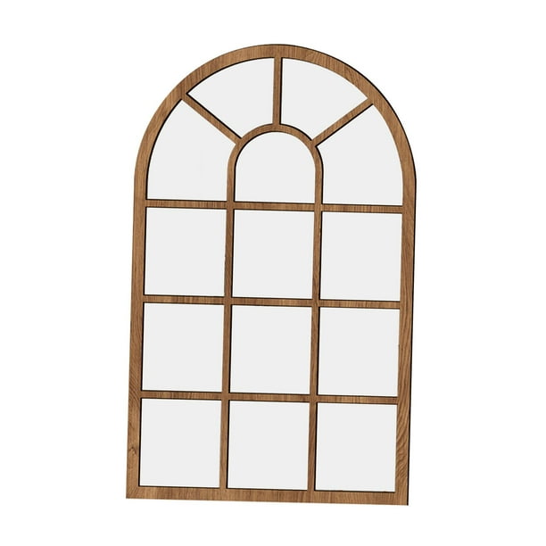 Espejo de pared de la pared de ventana arqueada, espejo de arco de pañuelo de ventana simple, espejo decorativo para la entrada de la casa de la granj Marrón