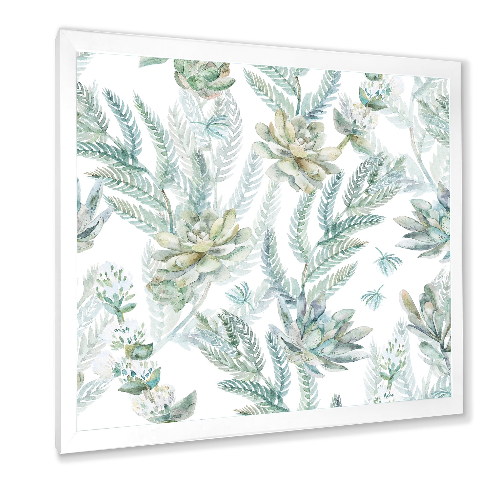Designart 'Floral Seamless Pattern Succulents and Ferns Thorns' Farmhouse Framed Art Print