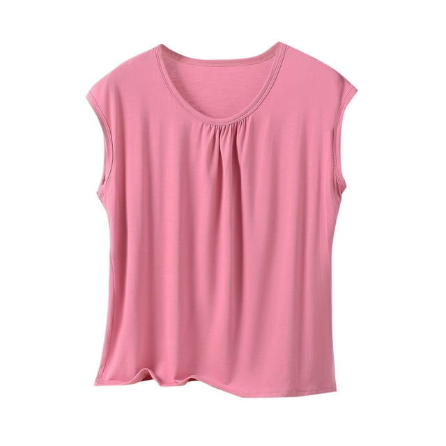 BLVB T-Shirts de Pyjama en Modal Ultra Doux pour Femmes, Coupe Ample, Col Ras du Cou, Hauts Décontractés de Détente, Manches Cap, T-Shirts de Nuit pour Femmes