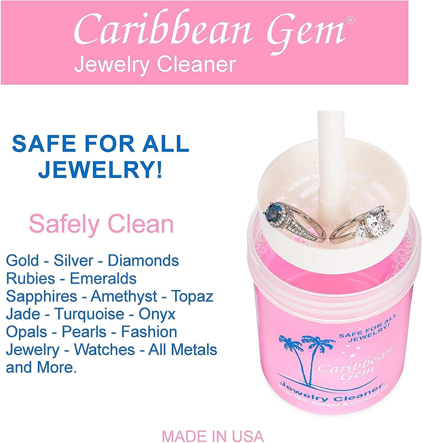 Caribbean Gem Jewelry Cleaner 16oz, Includes Basket 8oz, Brush, Polishing Cream, White, 1 Count