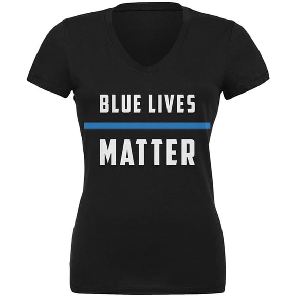 Police Blue Lives Matter Thin Blue Line Juniors V-Neck T Shirt Black SM