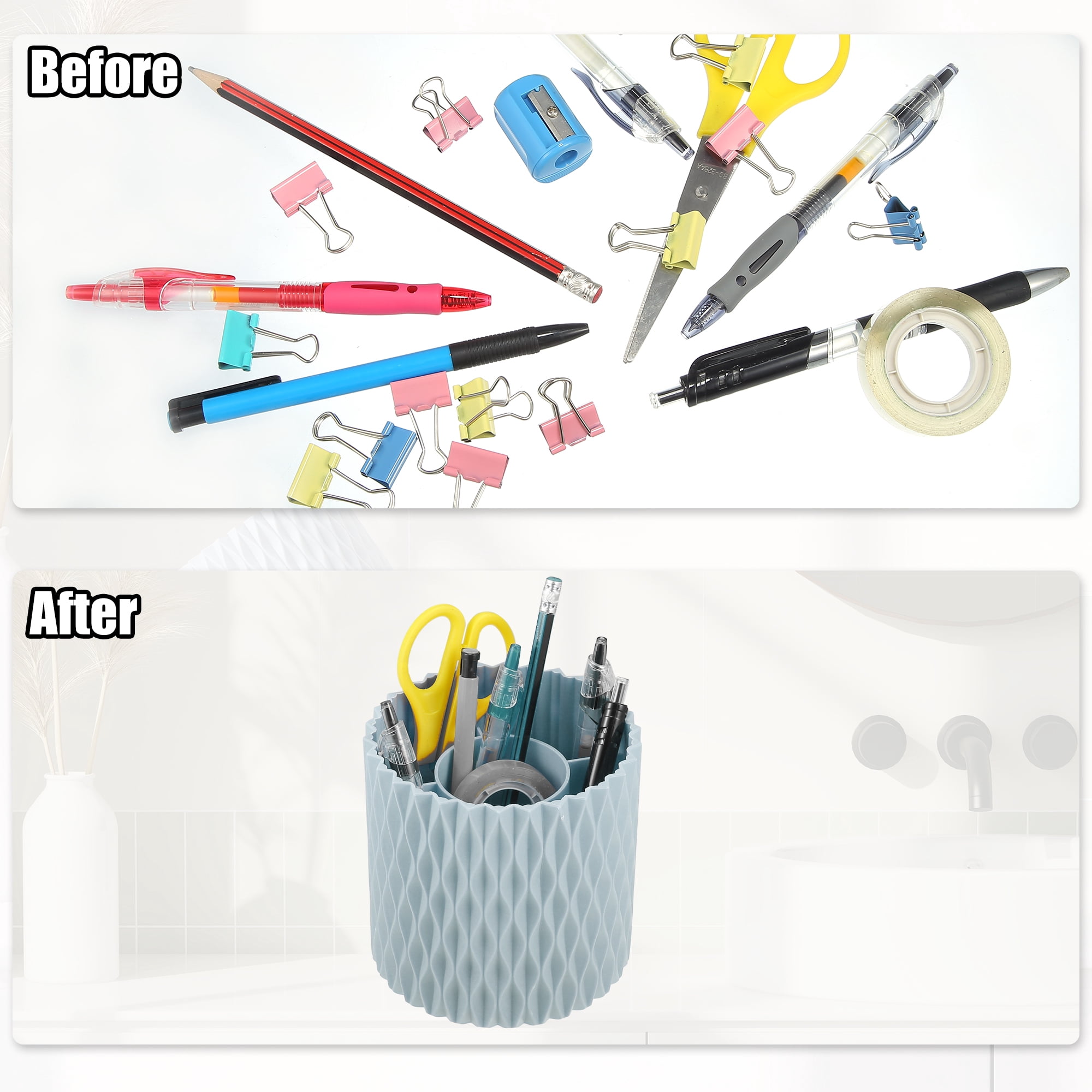 Unique Bargains Makeup Brush Holder Organize 360° Rotating Makeup Organizer for Vanity blue