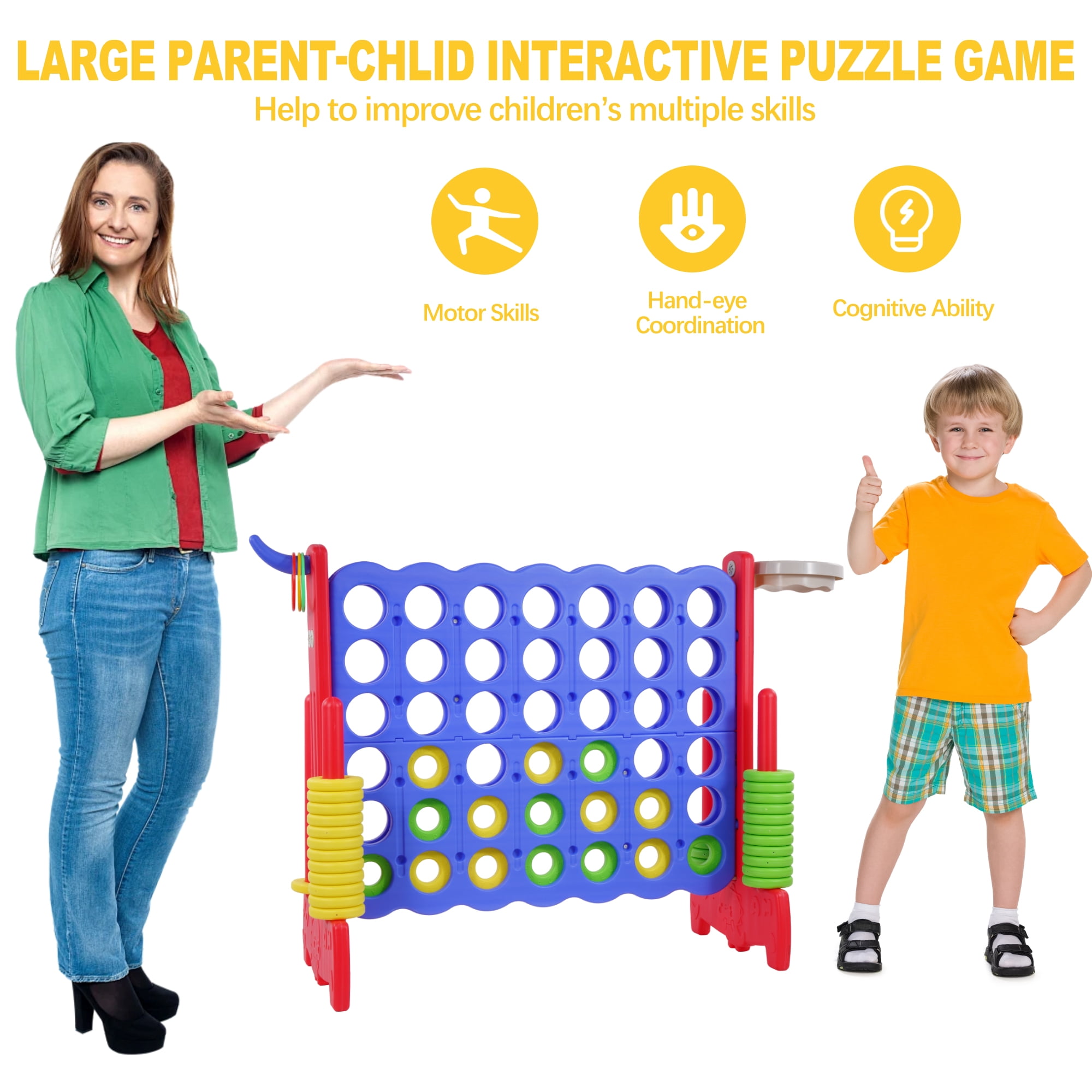 FlexWave 4-to-Score Game Set, with 42 Jumbo Rings and Quick-Release Slide, for All Ages, Perfect for Holiday Parties and Family Games, Small Size