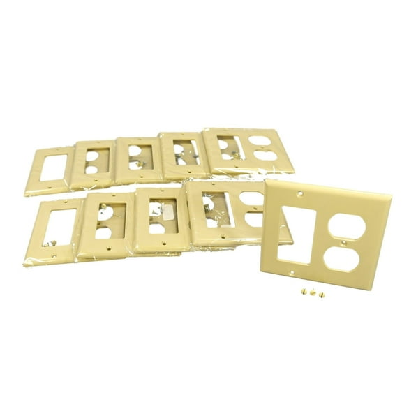 Cooper Wiring Devices 2157V 2-Gang Combination Duplex Outlet Decorator GFCI Rocker Switch Wall Plate, Ivory (Pack of 10)
