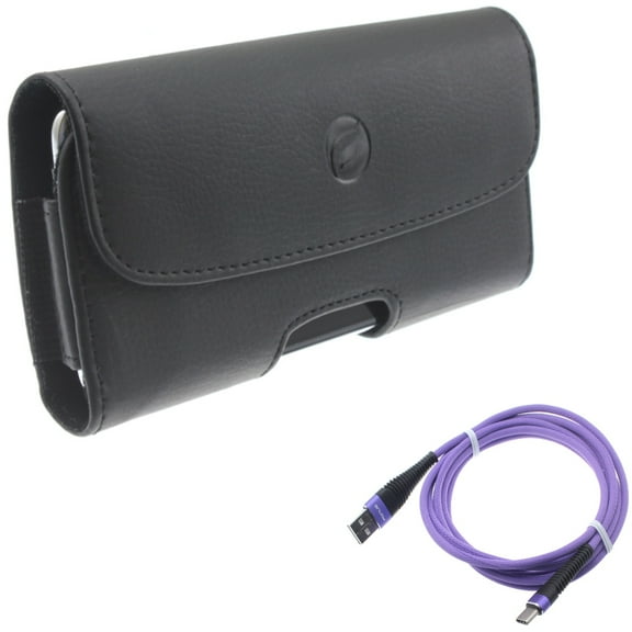 For Galaxy A73 /A23 /A14 /A13 /A03s - Case Belt Clip w 10ft USB Cable, Leather Holster Cover Pouch Loops Carry Protective Black, Purple for Samsung Galaxy A73 /A23 /A14 /A13 /A03s
