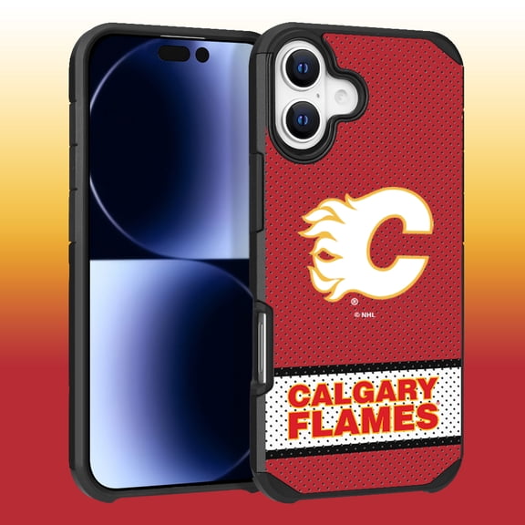 Apple iPhone 16 (6.1) - NHL Licensed Calgary Flames Team Logo on Jersey Textured Dual Layer Case