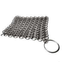 Cast Iron Scrubber 316 Stainless Steel Skillet Cleaner 3.9"x3.9" Chainmail Scrubber Chain Mail Scrub with Hanging Ring for Cast Iron Pre-Seasoned Pans, BBQ Grills & Cookware Utensils Cleaning