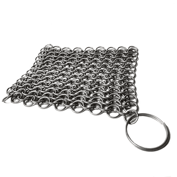 Cast Iron Scrubber 316 Stainless Steel Skillet Cleaner 3.9"x3.9" Chainmail Scrubber Chain Mail Scrub with Hanging Ring for Cast Iron Pre-Seasoned Pans, BBQ Grills & Cookware Utensils Cleaning