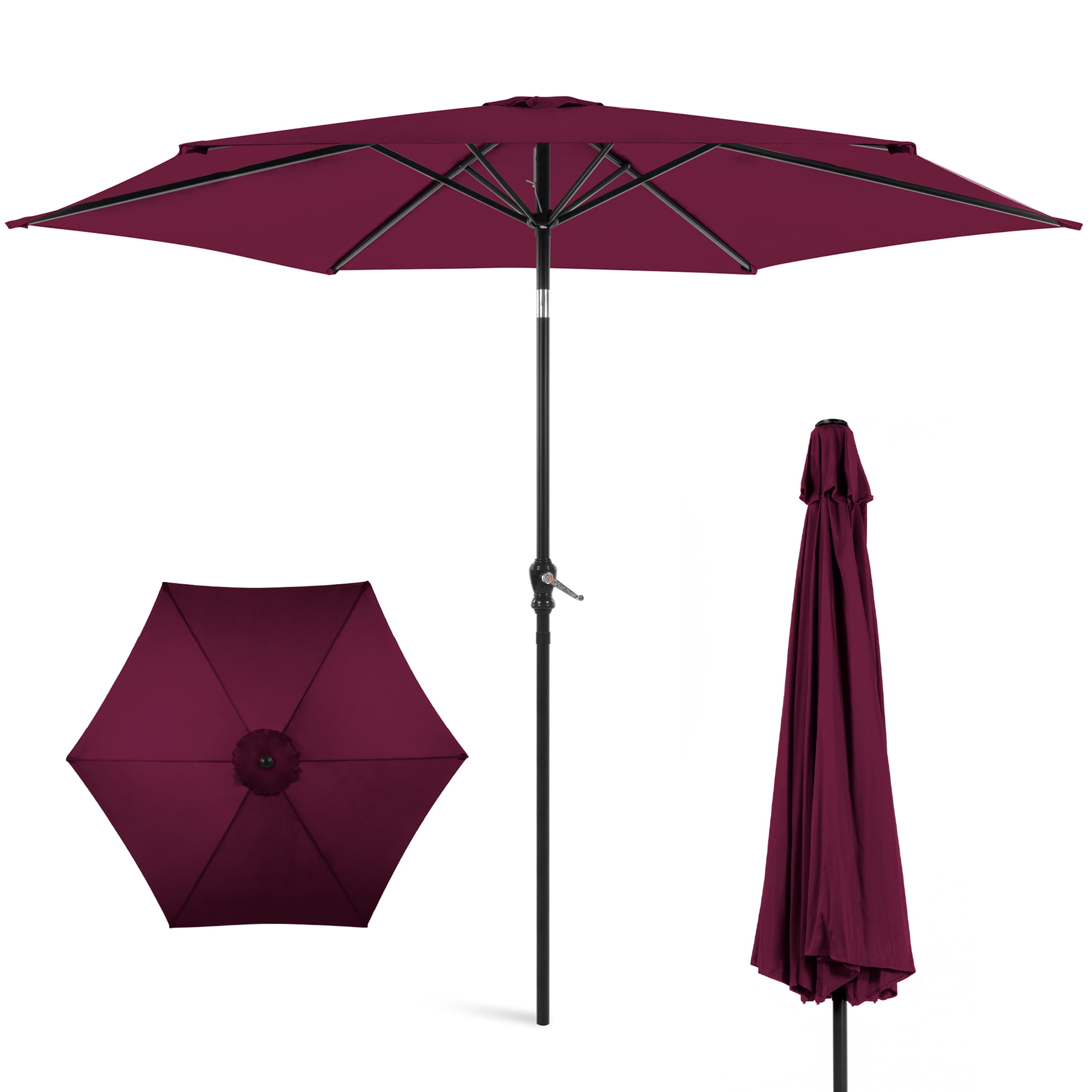 Large Patio Sun Umbrella With USB Outdoor Folding Brella 10FT Solar LED Lighted 