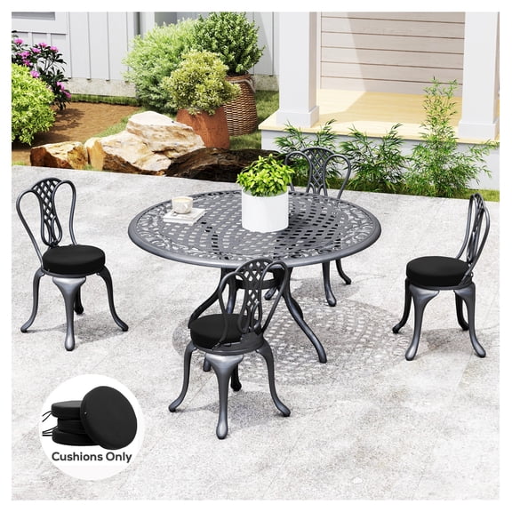Patio Chair Cushions Set of 4, 15 Inch Round Seat Cushions for Outdoor Dining Chairs, Machine Washable, Thick 3 Inch, Black