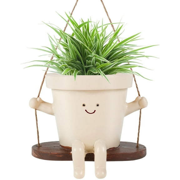 Swing Planter Pot Smile Face Swing Flowers Pot Cute Hanging Swing Planter Resin Swing Plant Pot for Indoor Outdoor Compact Haning Planter Pots Portable for Succulents Azaleas(5.3×4.1×4.3 inch)