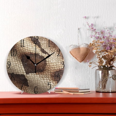 10 Quartz Indoor Wall Clock Silent Mechanism / Brown Snake Skin Pattern