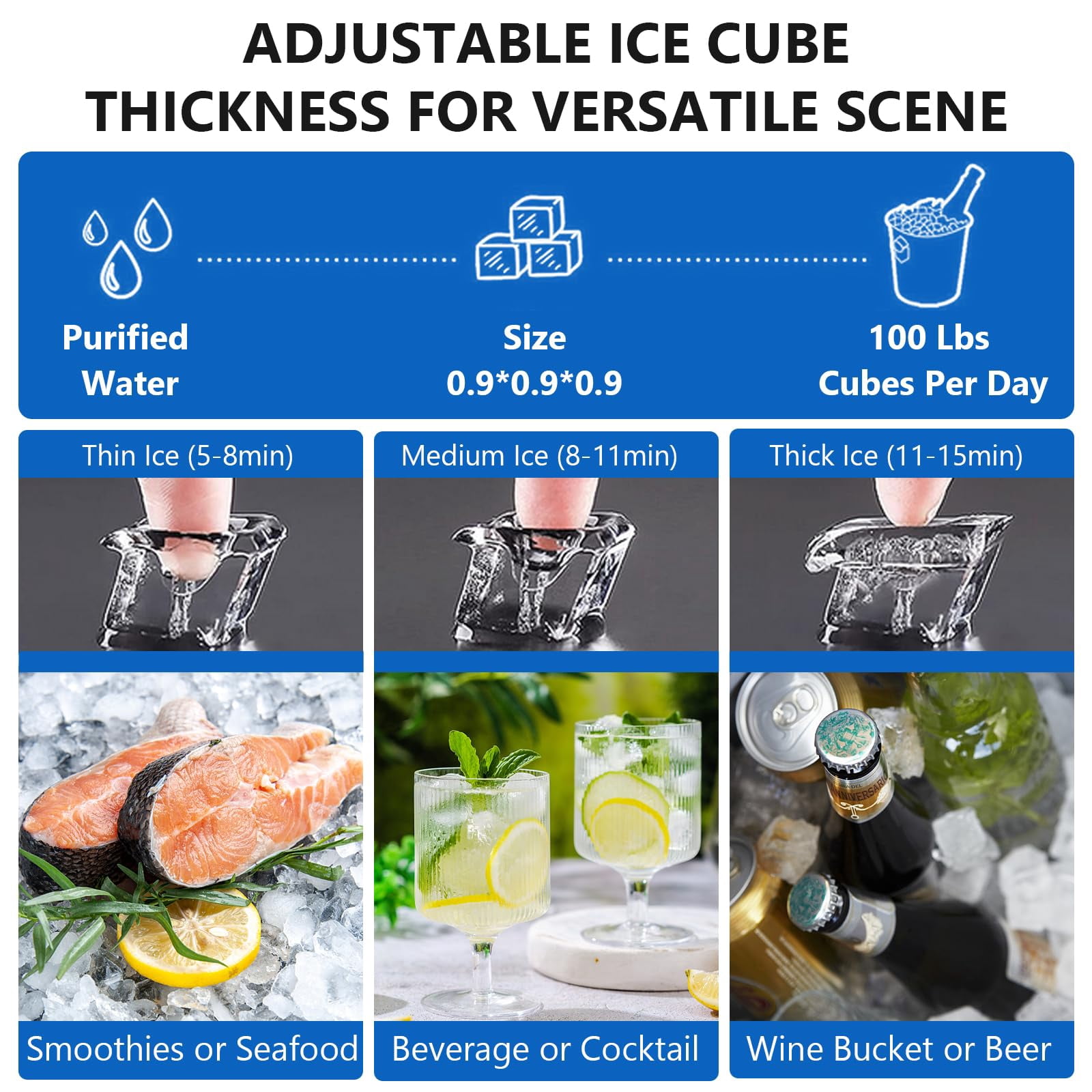 Kselythan Commercial Ice Maker Machine,100lbs/24H  Stainless Steel Ice Machine with 33lbs Ice Storage Capacity, Freestanding Under Counter Ice Maker