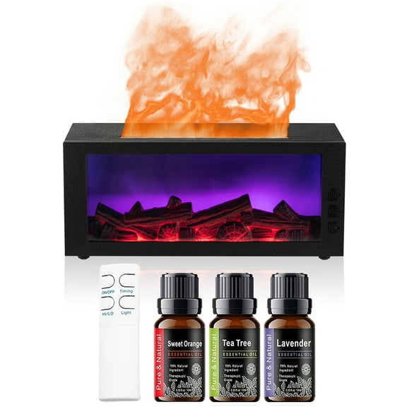 300ml Flame Fireplace Aromatherapy Essential Oil Diffuser Aroma Humidifier With 7 Color Changing LED Lights Large for Home