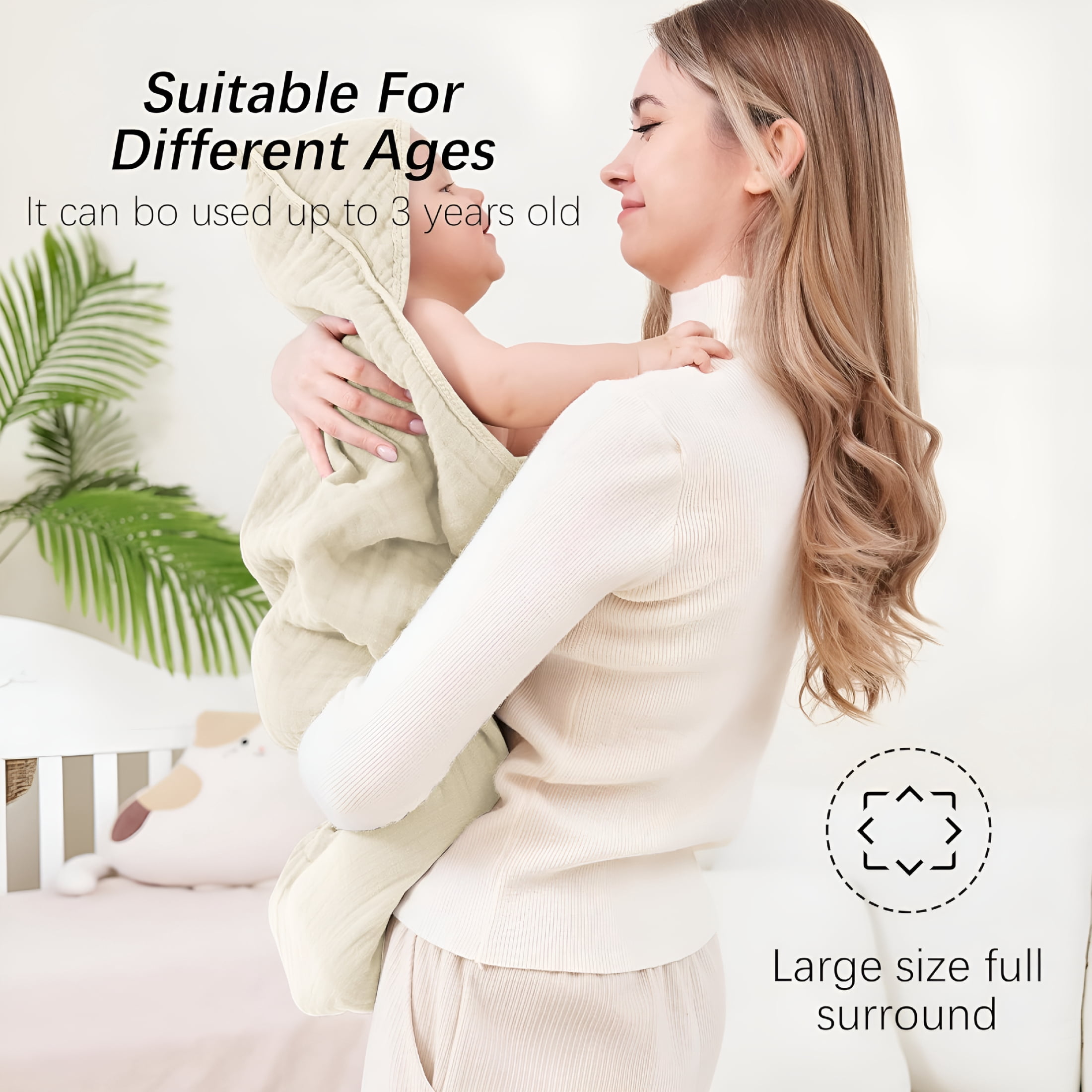 AUQ 2026 New Muslin Hooded Baby Bath Towels - 2 Pack 100% Cotton Towel for Babies, Infants, Toddlers - 32X32Inch - Highly Absorbent and Newborn Essential, Ivory and Brown