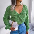 thumbnail image 6 of Womens Lantern Long Sleeve Deep V Neck Crop Sweater Tops Trendy Knitted Fall Sweater Pullover for Women, 6 of 7