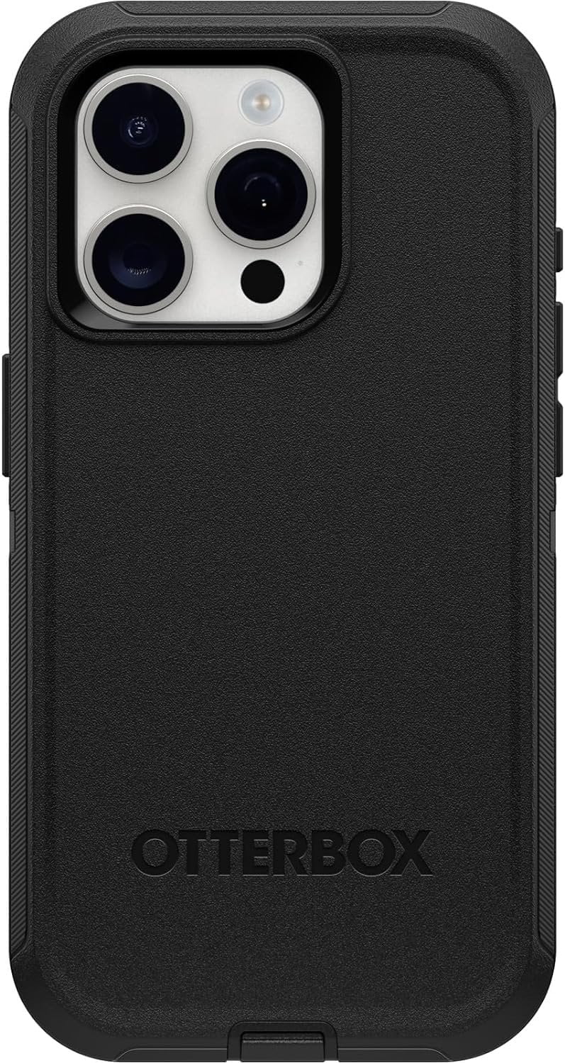 OtterBox iPhone 15 Pro Only - Defender Series Case - Black - Screenless - Rugged & Durable - with Port Protection - Holster Clip Includes - Non-Retail Packaging