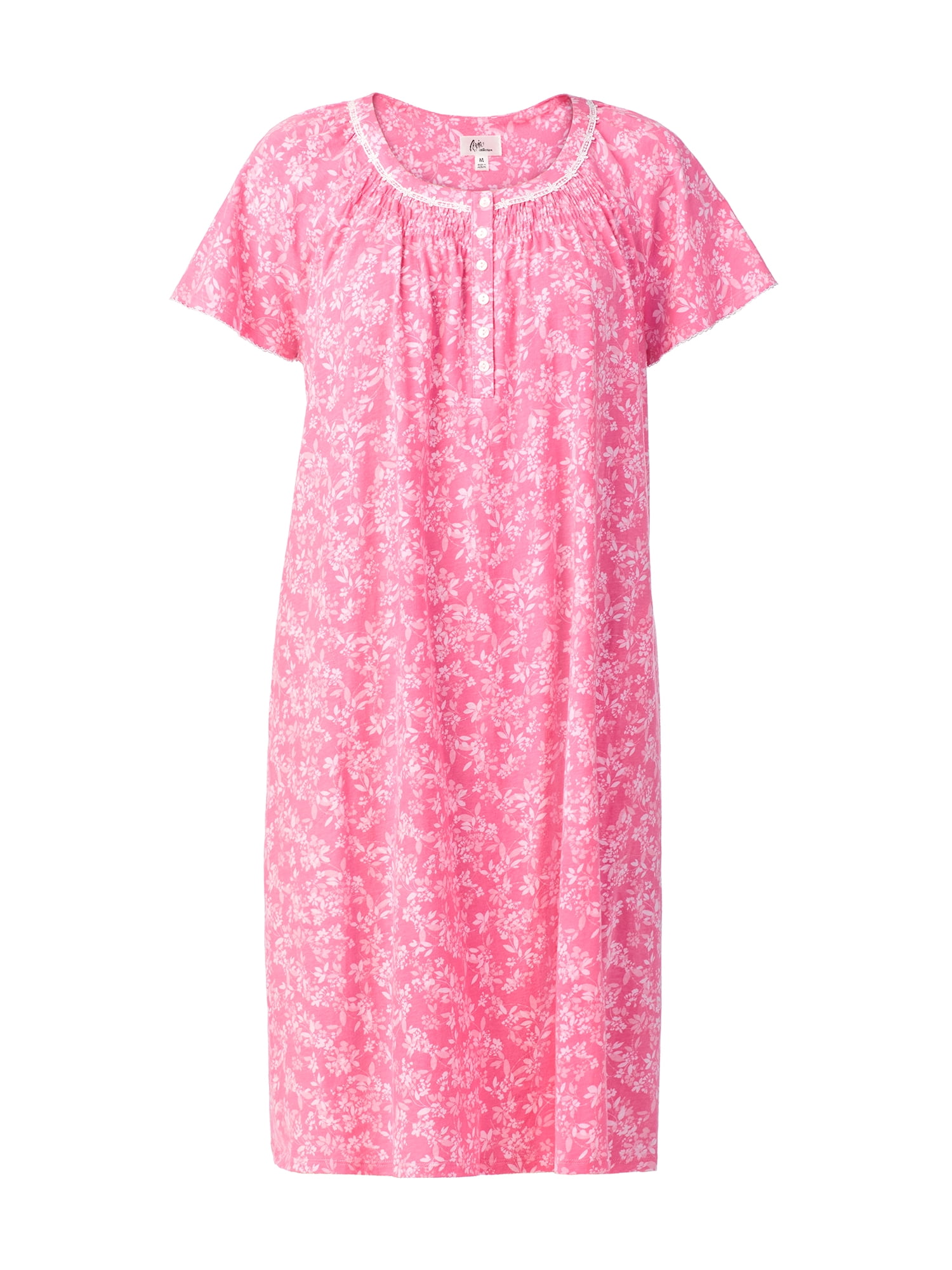 Aria Women's 100% Cotton Raglan Sleeve Smocked Neck Sleepwear 40" Gown, Sizes XS-5X