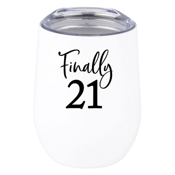 Koyal Wholesale 21st Birthday Wine Tumbler with Lid 12oz Stemless Stainless Steel Insulated Finally 21 Wine Tumbler