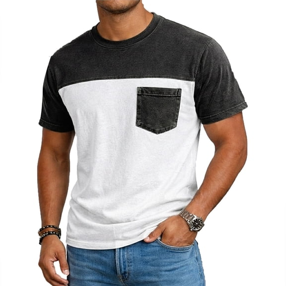 Gytharion Mens Short Sleeve Shirts Color-blocking Crew Neck T-Shirts Summer Casual Tee Shirts with Pocket