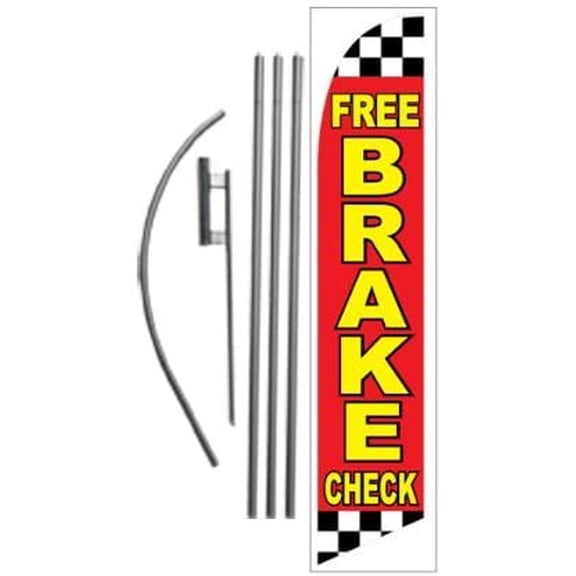 Free Brake Check 15ft Feather Banner Swooper Flag Kit - INCLUDES 15FT POLE KIT w/GROUND SPIKE