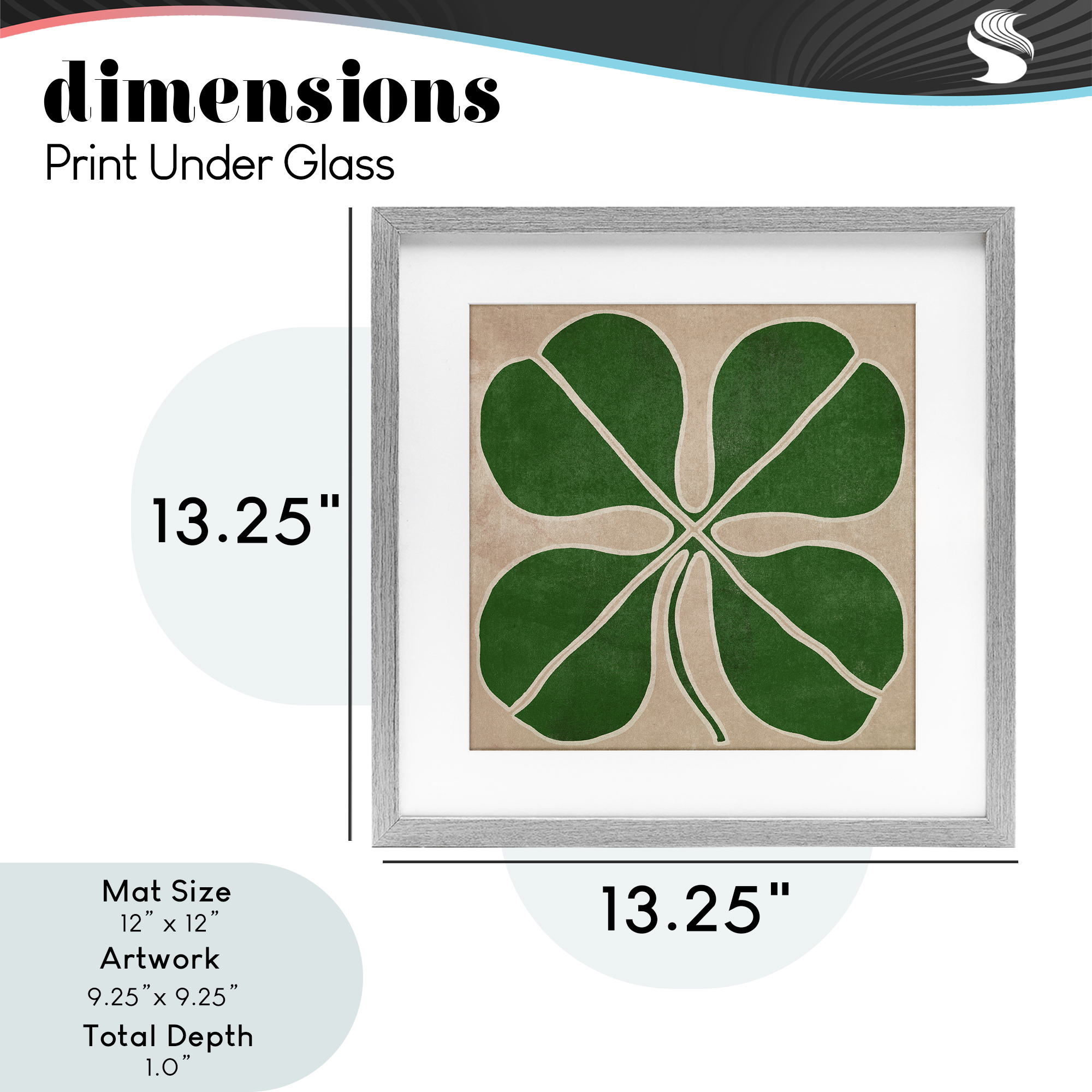 Four Leaf Symmetry Gray Framed Print Under Glass, design by June Erica Vess