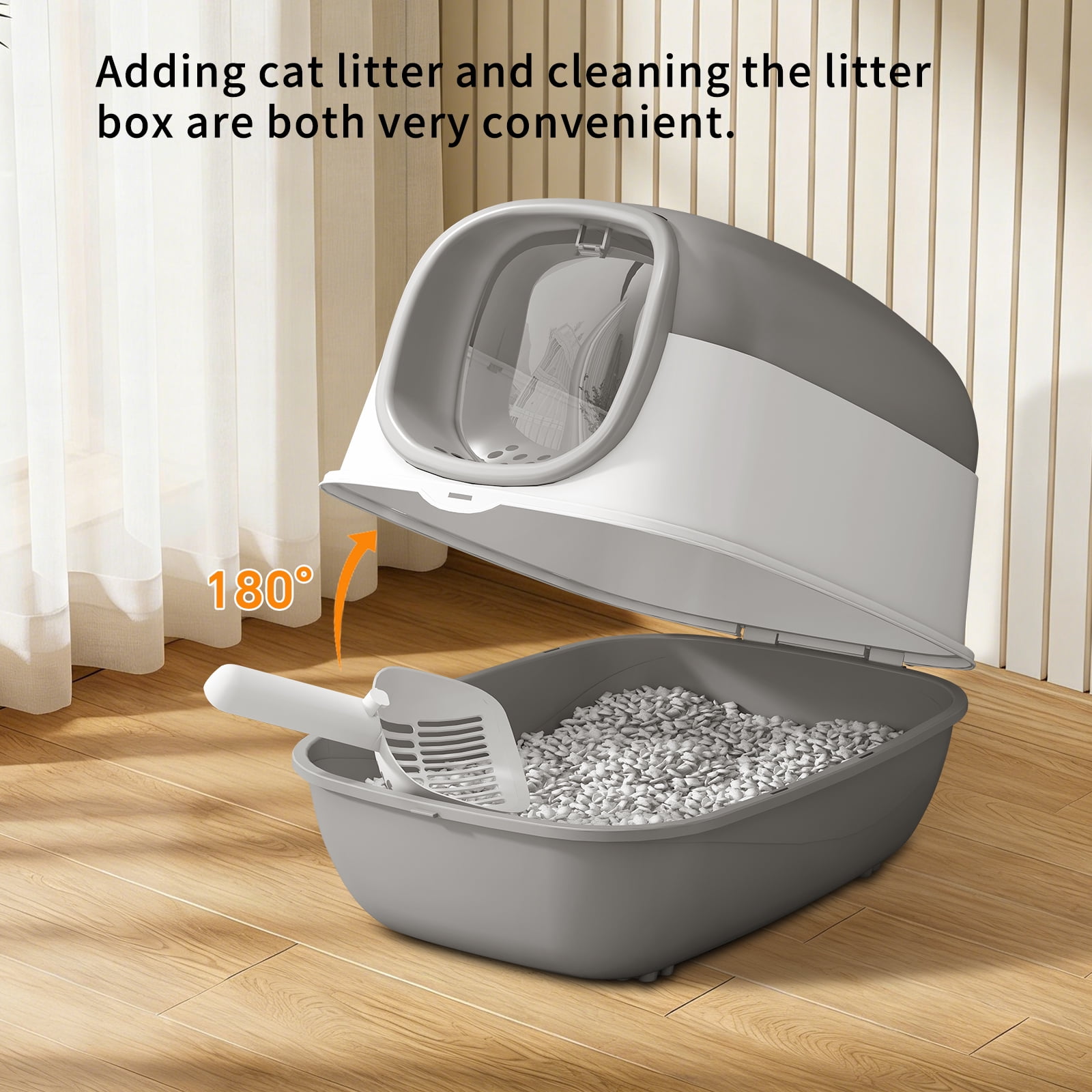 Open Design Transparent Cat Litter Box, Large Capacity Easy Entry Kitty Litter Pan with Cleaning Scoop, Sleek Modern Decorative Pet Toilet for Indoor Cats