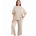 thumbnail image 4 of Two Piece Sets for Women Summer Outfits Wide Leg Crop Pants Lounge Sets Beach Vacation Clothes Color L, 4 of 9