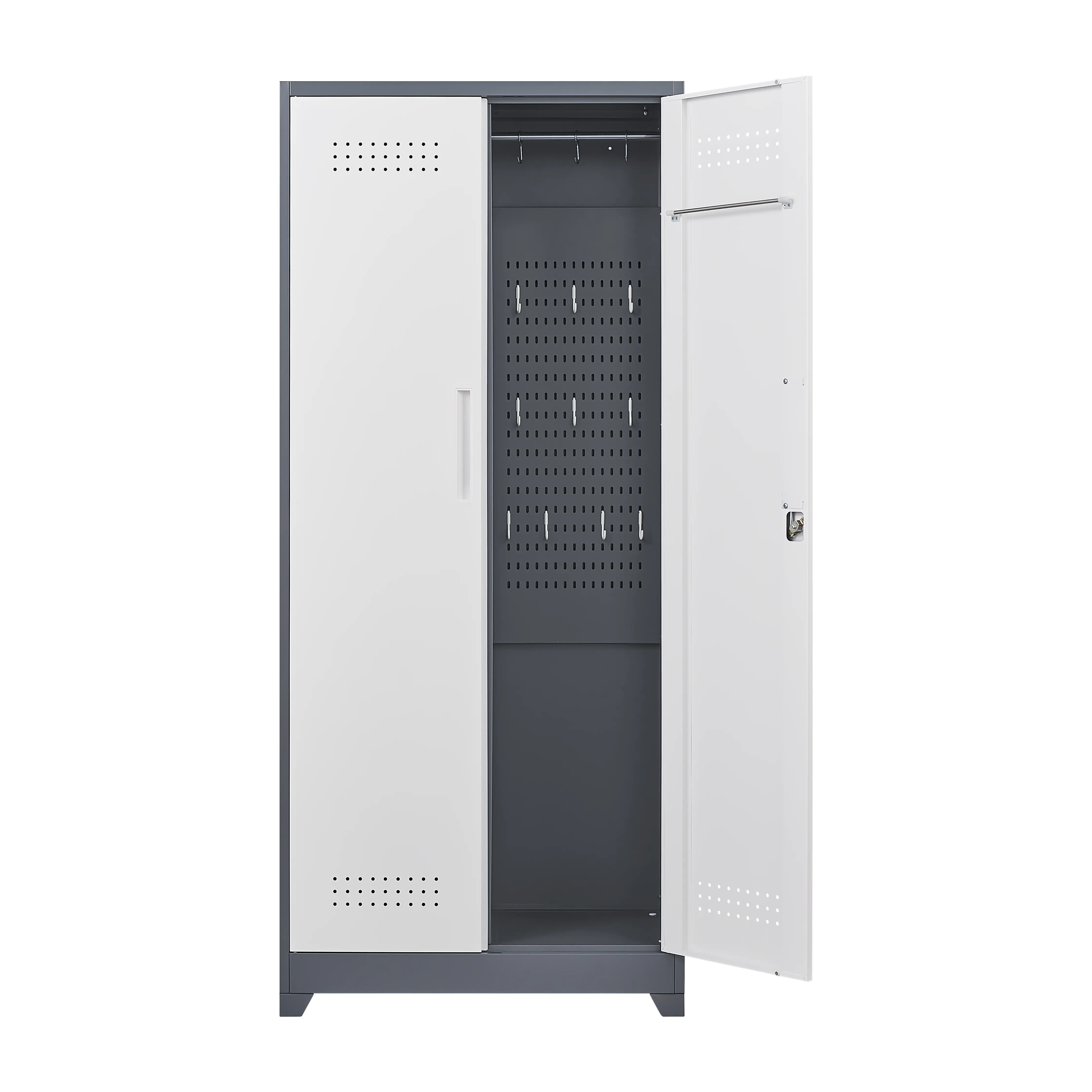 Aukfa 72" Metal Garage Storage Cabinets, Lockable Broom Closet Storage Cabinet with Shelves for Basement/Office/Laundry Room, White