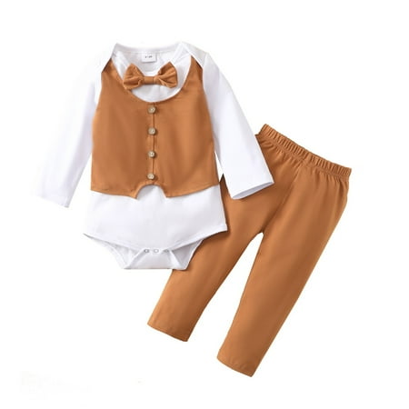 

XINSHIDE Infant Newborn Baby Boys Set Gentleman Suit Bowtie Romper Patchwork Colour Long Sleeve Pants Outfits