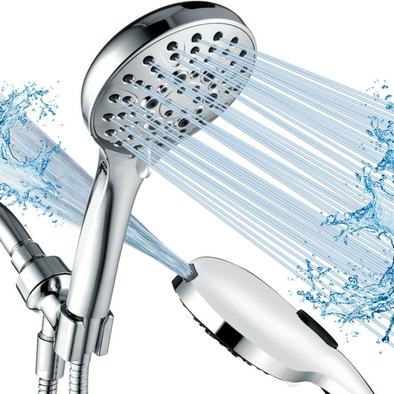 BRIGHT SHOWERS High Pressure Shower Head with Handheld, 9 Spray Settings Showerhead Built in Power Wash to Clean Tub and Pets, Extra Long 69" Hose, Adjustable Bracket, Chrome