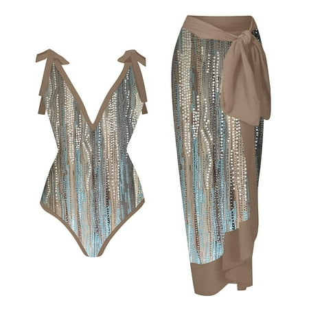 Women Swim Shorts with Pockets Women 1 Piece Swimwear+1 Piece Cover UP Two Piece Vintage Print Swimsuit Monokini Bikini 2 Piece Swimsuits Two Piece Tankini Set Women s Board Shorts Swimwear Set
