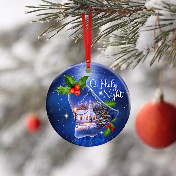 Flagwix Ceramic Christmas Tree Ornaments| Jesus. O Holy Night Christmas Hanging Ornament With Ribbon|Christmas Gifts - Circle, 1 Pcs