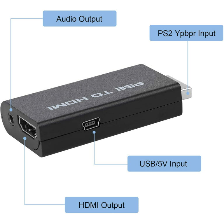 Video AV Adapter for Sony Playstation 2 PS2 to HDMI Converter w/ 3.5mm  Audio Output, for HDTV HDMI Monitor 