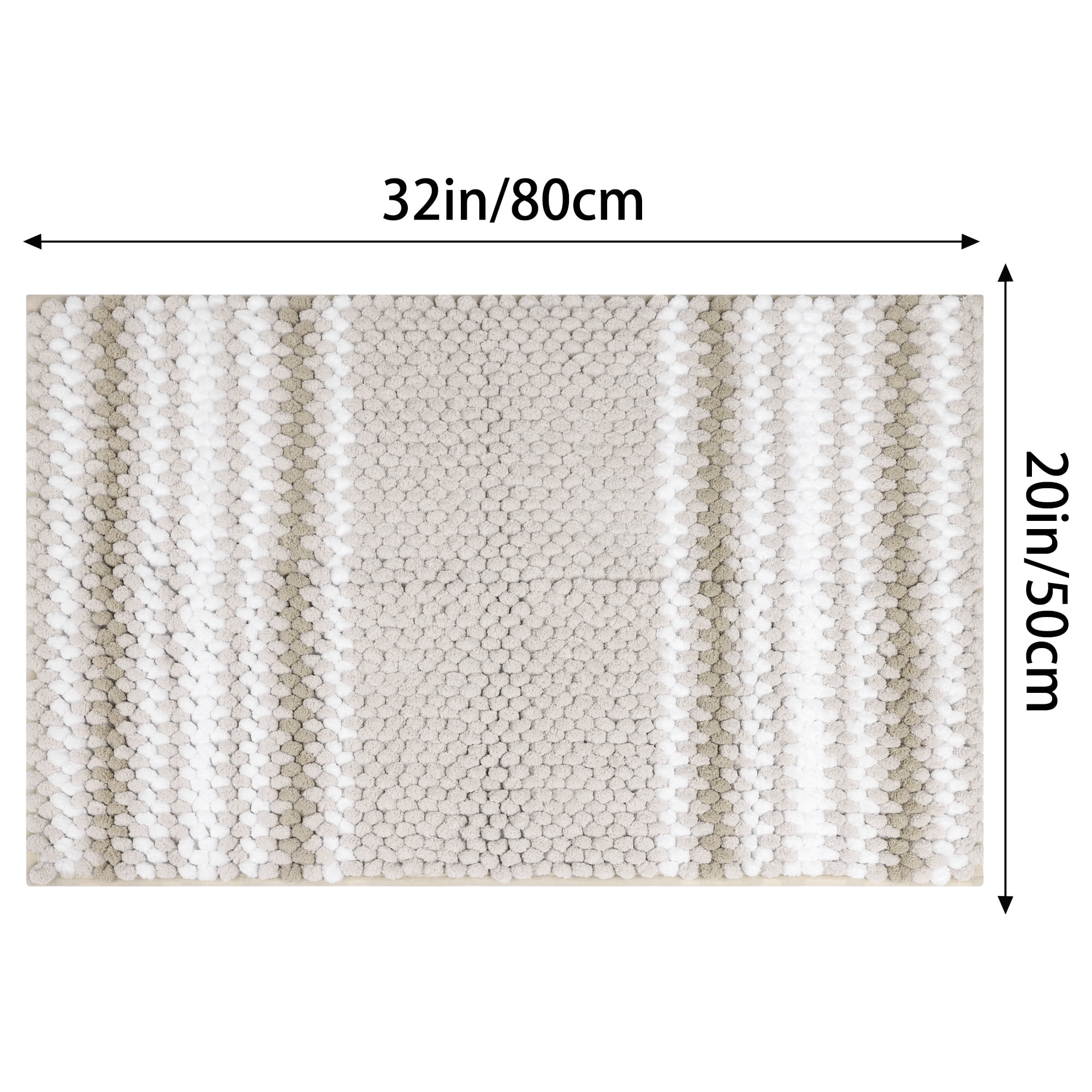 Unique Bargains 2 Pcs Soft Absorbent Fluffy Chenille Bath Mats Striped Non Slip Rugs Khaki 20" x 32"