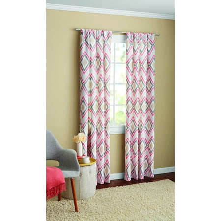 Mainstays Coral Gray Ikat Single Window Curtain Panel Walmart Com