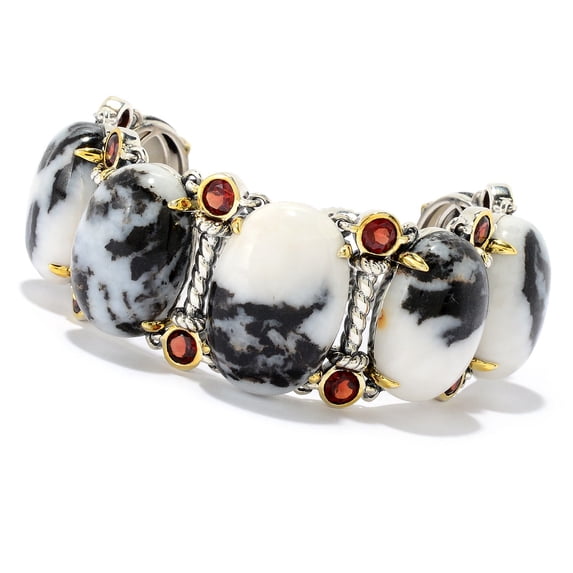 925 Sterling Silver White Buffalo, Red Garnet Bracelet