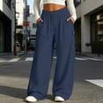 thumbnail image 2 of LEAVINGSUO Wide Leg Sweatpants for Women Solid Color Sweatpants With Pockets Long Pants For Home And Outdoor Sports Navy XXL, 2 of 8
