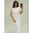 thumbnail image 6 of Women White Cowl Neck Drape Fit And Flare Maxi Dress, 6 of 7