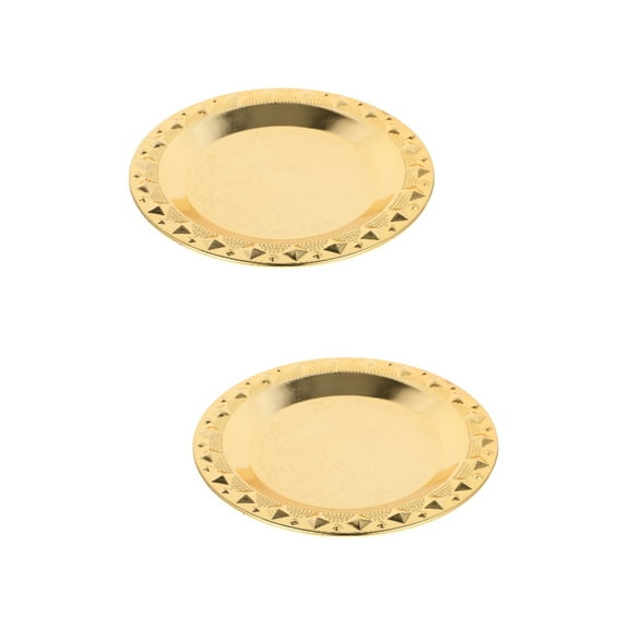 FRCOLOR 2pcs European-style Metal Plate Round Plate Fruit Plate Home Hotel Snacks Plate Cake Plate