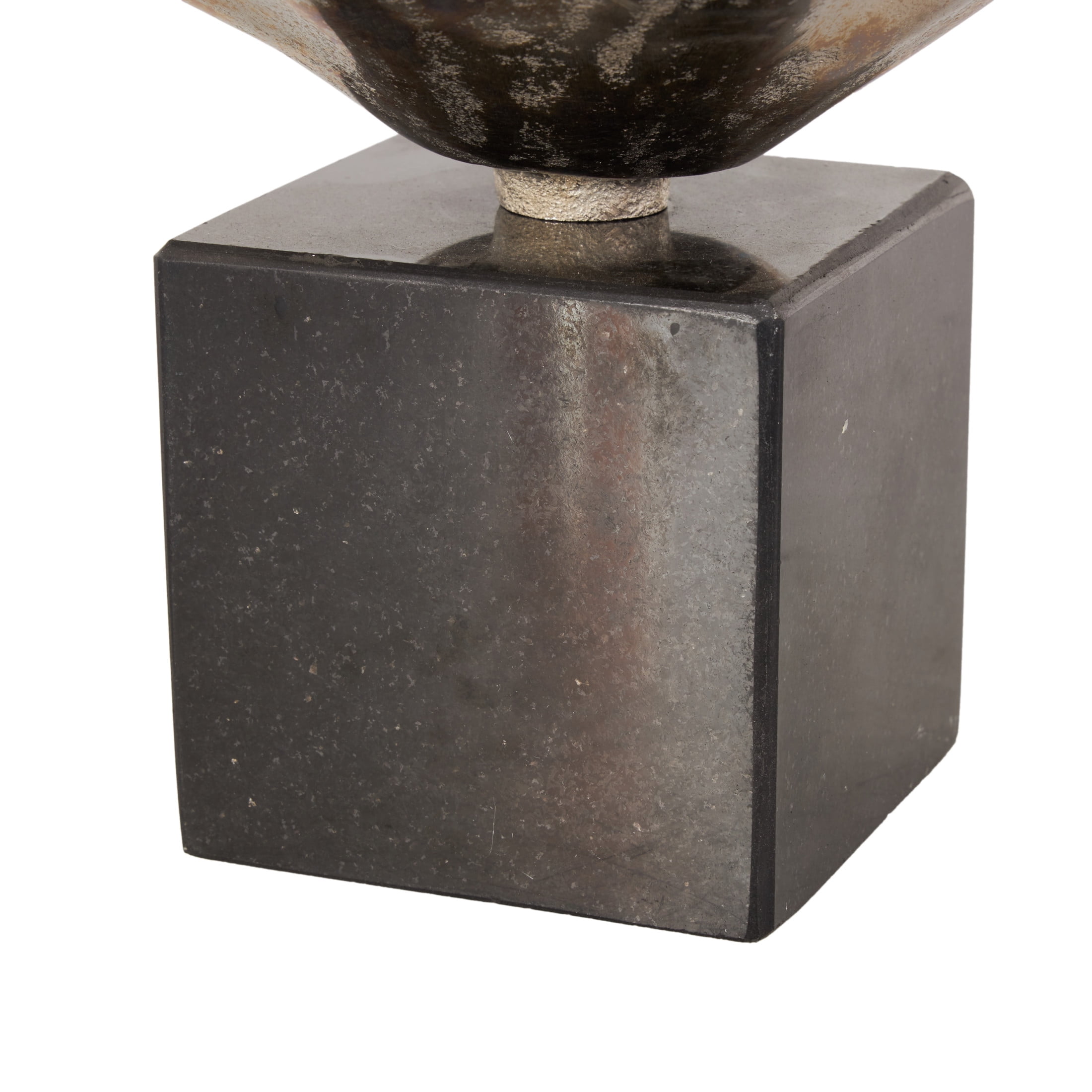 DecMode 15" Square Floral Silver Aluminum Metal Decorative Bowl with Black Marble Base