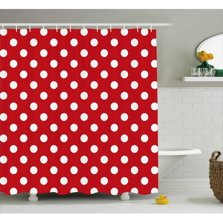 Retro Shower Curtain Vintage Polka Dots With Big White Circular Retro Shower Curtain Vintage Polka Dots With Big White Circular Round Forms Nostalgic Girlish Kitsch