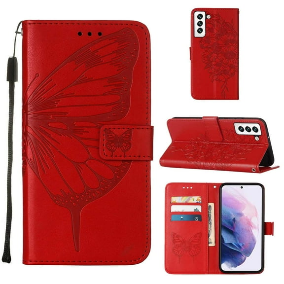 For Samsung Galaxy S22 5G Embossed Butterfly Leather Phone Case with Holder & Card Slot & Wallet &