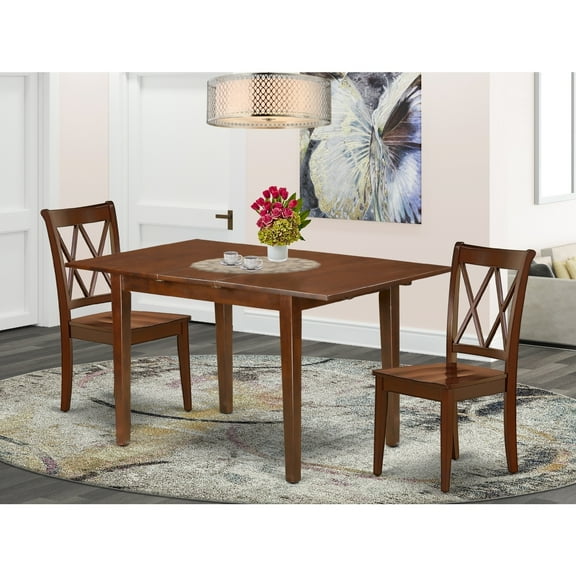 Rectangular Dining Set - 48-60 Inch Table with Leaf & 2 Chairs - Hardwood Kitchen Dining Room Set