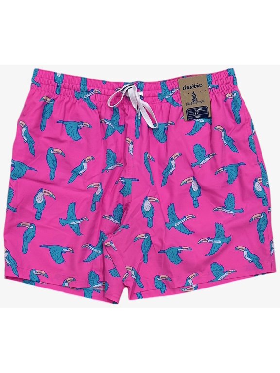 Men's Classic Swim Trunks 5.5" The Toucan Do Its Mesh Lined Boardshorts (XX-Large, Pink Birds)