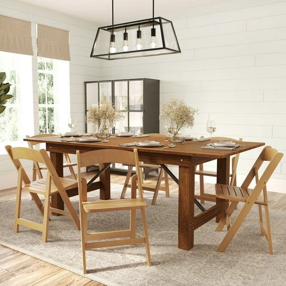 Merrick Lane Set of 4 Solid Wood Dining Chairs with Foldable Design and Elegant Finish in Oak