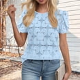 thumbnail image 1 of Craaazy Women's Relaxed Fit Crew Neck Blouse, Solid Color Short Sleeve Lace Eyelet Top, Loose Comfy Floral Lace Casual Tee for Summer Gifts, 1 of 7