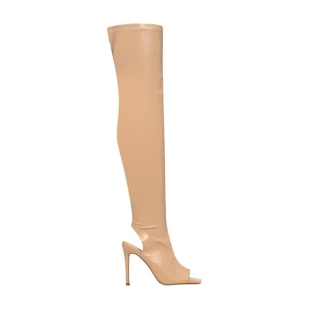 

Women Sexy Over The Knee Thigh High Boots Open Toe Long Stretch Casual Bootie Stiletto High Heel