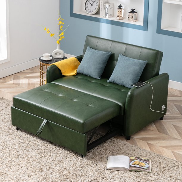 PU Leather Sleeper Sofa with Pull Out Bed, 51" Convertible Loveseat